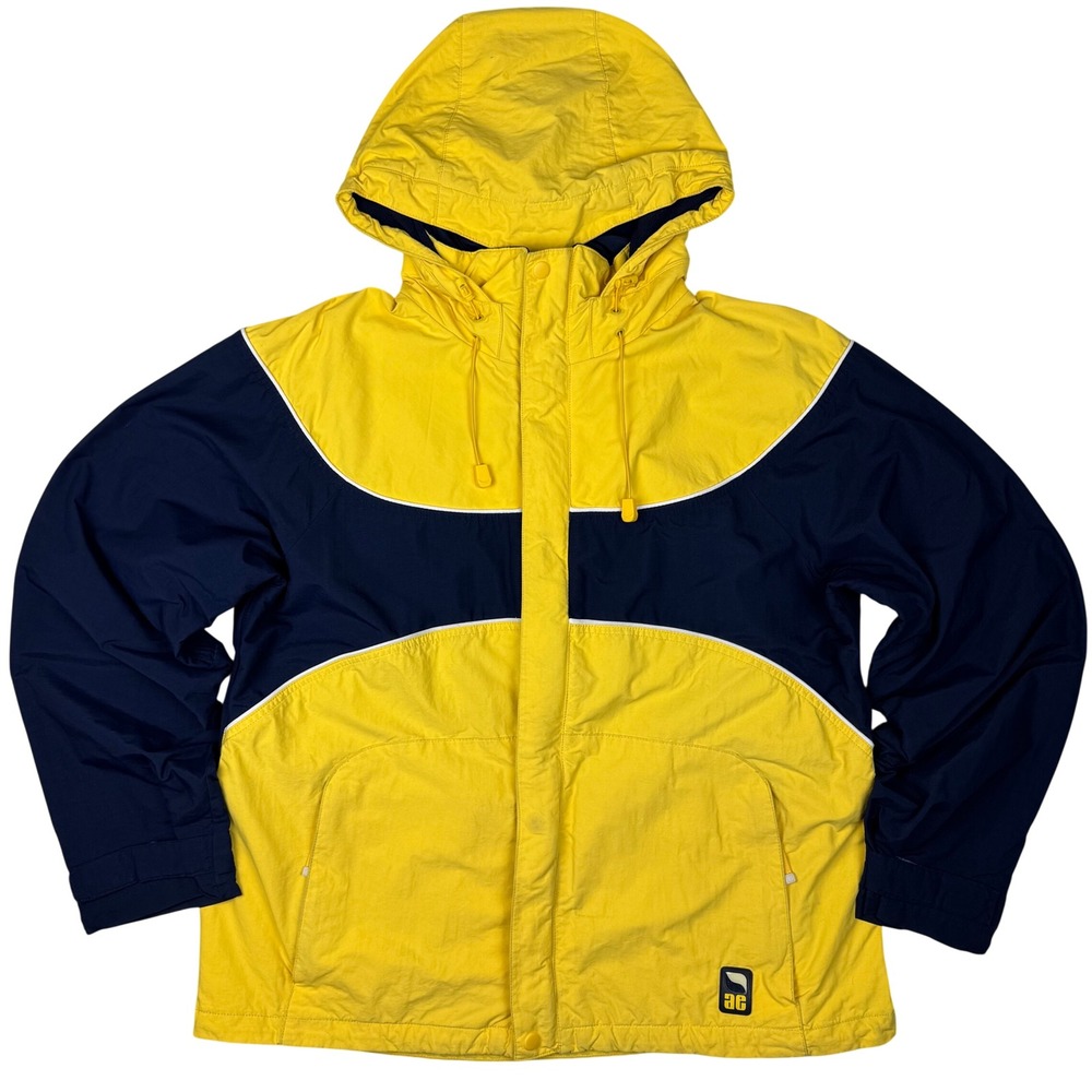 American Eagle AE77 Performance Hooded Jacket Colorblock Yellow Navy Mens XL Y2K